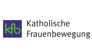 Das Logo der Katholischen Frauenbewegung mit einem violetten und grünen Symbol, den Initialen 'kfb' und dem Wort 'Katholische Frauenbewegung' in fetter schwarzer Schrift.