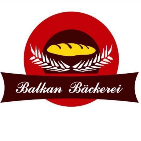 Das Logo zeigt ein stilisiertes Brot in einem roten Kreis, umgeben von Weizenähren. Darunter steht 'Balkan Bäckerei' in klassischer Schrift.