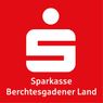 The red background displays the Sparkasse Berchtesgadener Land logo, featuring a stylized 'S' and a circle above it. The words 'Sparkasse Berchtesgadener Land' are written below in white.