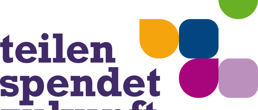 Auf einem schwarzen Hintergrund befinden sich drei farbige Kreise und großer weißer Text, der 'len endet kunst' lautet.