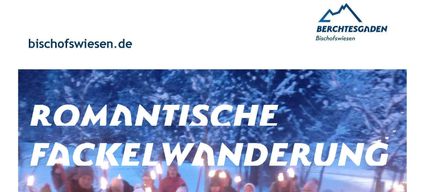 A poster for a romantic torchlight walk on December 29, 2025, starting at 4:30 PM at Naturbad Aschauerweiher. It features a group of people in winter clothing holding torches, with a woman in front looking back. The poster includes details about the cost and event logistics.