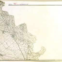 Eine alte Karte mit verschiedenen beschrifteten Bereichen und einem Maßstab oben, die geografische Merkmale und möglicherweise historische Orte zeigt.