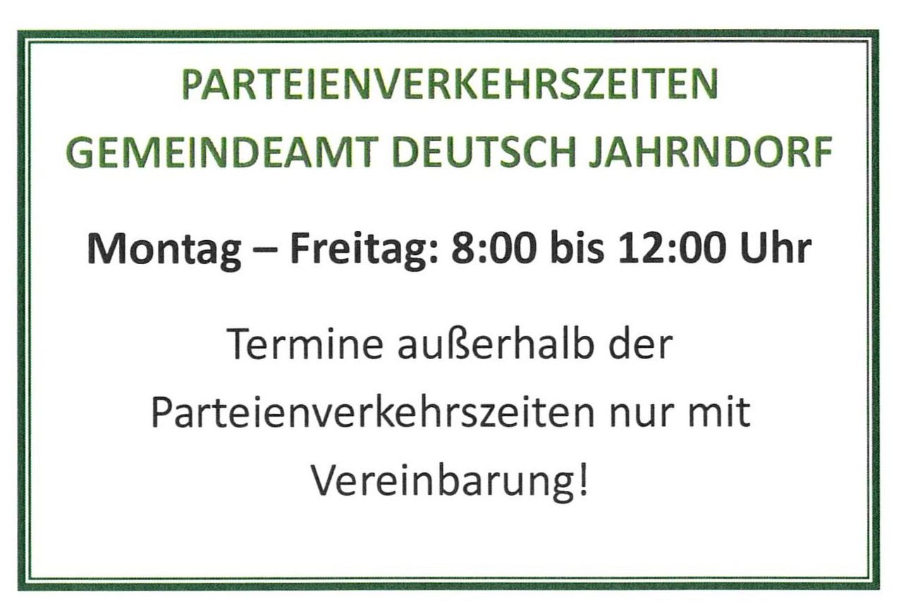 Die Bürozeiten sind Montag bis Freitag von 8:00 bis 12:00 Uhr. Außerhalb dieser Zeiten ist eine Vereinbarung erforderlich.