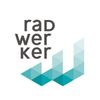 Ein Logo für rad werker mit einem blauen geometrischen Muster unter dem Text.