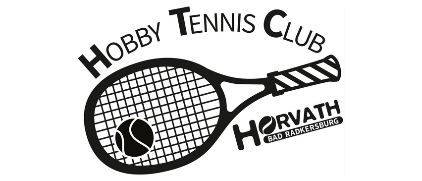 Das Logo des Hobby Tennis Clubs zeigt einen schwarzen Tennisschläger mit einem Tennisball auf den Saiten, vor weißem Hintergrund.