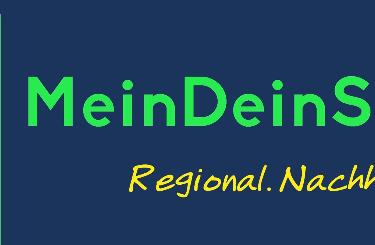 Ein blauer Hintergrund mit weißem Text, der 'Klein Dein Regional.' darunter steht, ist ein gelber Text, der 'N.' liest.