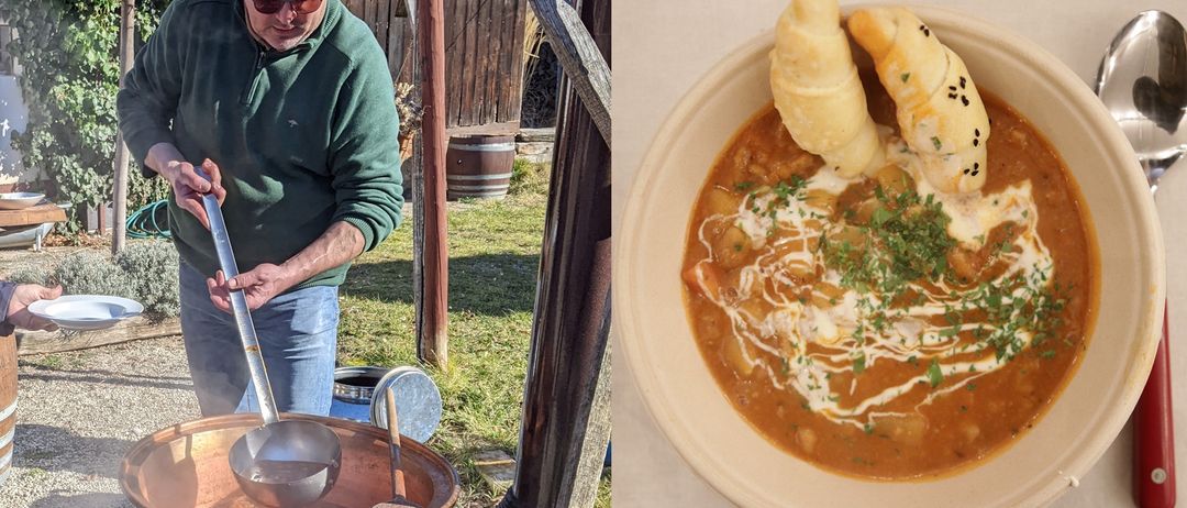 Bild enthält, Food, Meal, Dish, Stew, Bowl, Adult, Male, Man, Person, Spoon