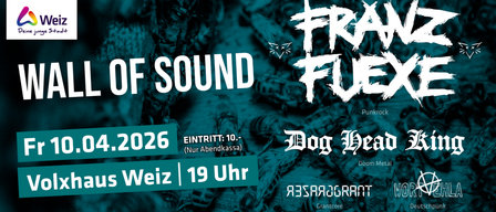 Plakat für die FR FUND Veranstaltung am 26. Eintritt um 10 Uhr, nur über Abendkasse. Hundeveranstaltung um 19 Uhr. Grantcore.