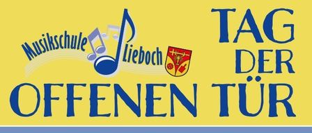 Plakat für ein Musikschulevent. Es heißt 'Tag der offenen Tür.' Drei Kinder sind beim Spielen von Instrumenten zu sehen. Die Veranstaltung ist am 30. Mai 2026.