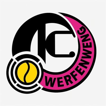 Logo eines Tennisclubs mit einem Tennisball in der Mitte und den Buchstaben C und W in einem kreisförmigen Design.