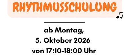 Plakat für einen Rhythmus-Musikkurs, der am 5. Oktober 2026 von 17:10 bis 18:00 Uhr in der Gnas Musikschule beginnt.