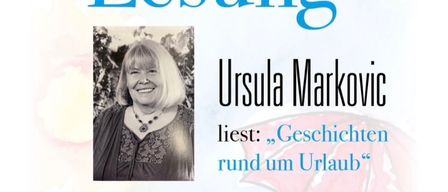 Ein Plakat kündigt Ursula Markovic an, die am 21. Mai 2026 in der Öffentlichen Bücherei Bad Gleichenberg 'Geschichten rund um Urlaub' liest, Beginn um 17 Uhr.