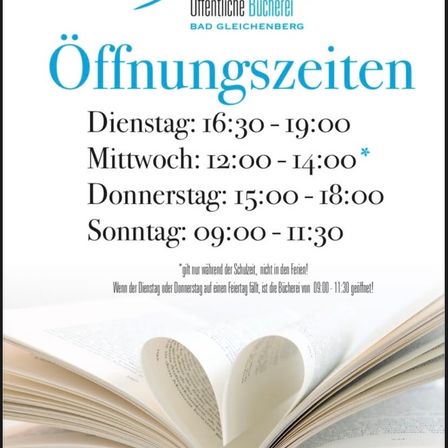 Die öffentliche Bücherei in Bad Gleichenberg ist dienstags, mittwochs, donnerstags und sonntags geöffnet. Geschlossen montags und freitags.