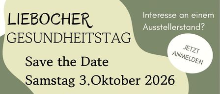 Sichern Sie den Termin für den Bocher Gesundheitstag am Samstag, 3. Oktober 2026. Bleiben Sie gesund, fit und wohl fühlen! Melden Sie sich bei gde@lieb.gesunde.ge an.