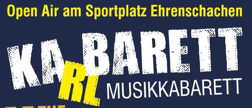 Ein Plakat für ein Musikkabarett mit dem Titel 'The Greatest, Oldest Modern Show' am Sportplatz. Die Veranstaltung findet am 26. Juni statt. Tickets sind erhältlich. Beginn um 20:30 Uhr.
