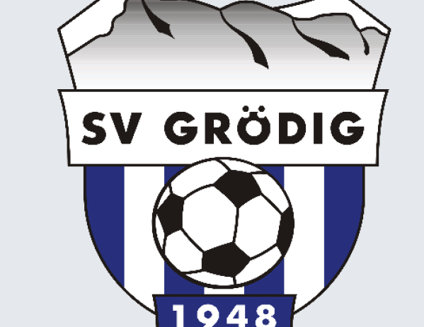 Das SV Grodig Logo zeigt einen Schild mit einem Fußball und der Aufschrift 'SV Grodig' darüber. Der Schild hat blaue und weiße Streifen. Das Jahr '1948' steht unten auf dem Schild.