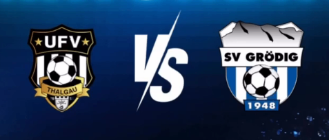 Spieltag-Plakat für den 3. Mai 2026 um 14:00 Uhr. Es zeigt zwei Teams, UFV Thalgau und SV Grodig.
