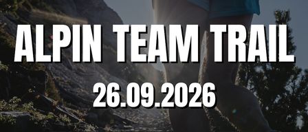 Alpin Team Trail Veranstaltung am 26.09.2026, ein Charity-Trailrunning-Event in Werfenweng, Salzburg, mit Logo und Silhouette eines Läufers auf einem Bergweg.
