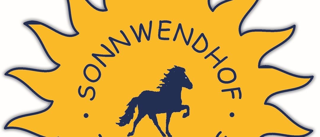 Das Logo für Sonnenwenghof Vogelsdorf, mit einem Pferd in einem Sonnenstrahlen-Design.