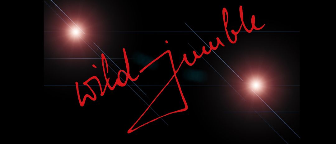 Eine stilisierte rote Unterschrift auf dunklem Hintergrund, mit einer dreieckigen Form und blauen Linien dahinter.