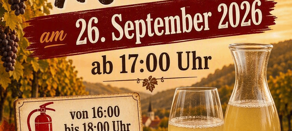 Poster for a wine tasting event on September 26, 2026, featuring wine glasses, grapes, and autumn leaves. The event starts at 5 PM.