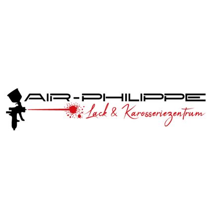 Air-Philippe Logo mit einer Sprühdose, die rote Farbe versprüht, zusammen mit dem Text 'Lack & Karosseriezentrum'. Das Bild ist auf weißem Hintergrund.