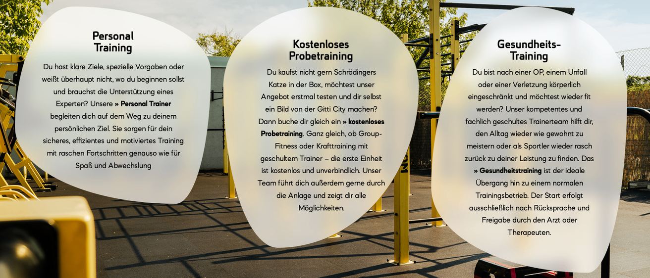 Eine Werbung für ein kostenloses Probetraining in einem Fitnessstudio. Es zeigt das Innere eines Fitnessstudios mit Geräten und einem gelben Banner mit dem Text 'Kostenloses Probetraining'. Der Text erklärt das Angebot und ermutigt potenzielle Kunden, das Fitnessstudio kostenlos auszuprobieren.