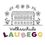Volksschule Laubegg-Logo. Eine Illustration eines Hauses mit Blumen drumherum. Der Text 'Volksschule LAUBEGG' ist in Regenbogenfarben geschrieben.