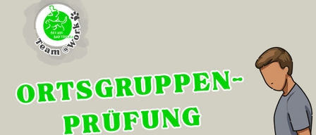 Ein Bild eines Hundes, der mit einer Person geht, mit Textüberlagerung, der 'Prufung Unterordnung & Rally Obedience', '26.09.2026', 'Elke Gruber' und 'Anfänger, ROB 1-3 Mensch-Hund-Team-Prufung BH-VT, IBGH 1-3' lautet.