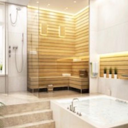 Bild enthält, Indoors, Interior Design, Wood Panels, Tub