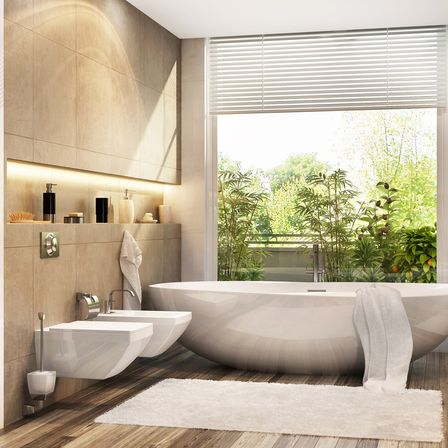 Bild enthält, Indoors, Interior Design, Home Decor, Bathing, Tub, Bathtub, Person, Sink, Bathroom, Room