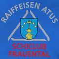 Das Logo des Raiffeisen Atus Schiclub Frauental. Es zeigt einen blauen Schild mit einer goldenen Struktur in der Mitte, umgeben von Sternen. Der Schild ist in einem Dreieck eingeschlossen.