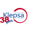 Das Logo für Kugellager Klepsa GmbH. Das Logo zeigt die Zahl 38 in Rot mit einem darunterliegenden Band und den Firmennamen in Blau und Weiß. Der Hintergrund ist schwarz.