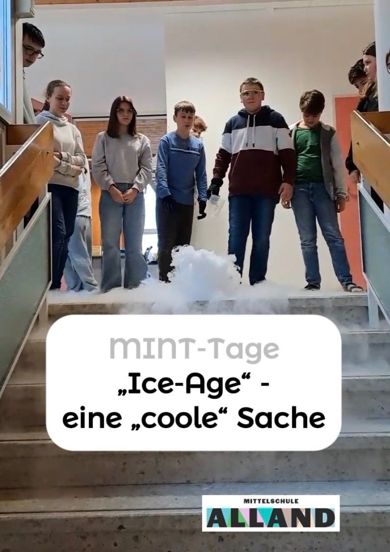 A group of young individuals are gathered on stairs, with a cloud of smoke rising in the center. The caption reads 'MINT-Tage, Ice-Age - a cool thing.'