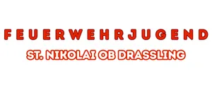 Ein weißer Hintergrund mit rotem Text. Der Text lautet oben 'FEUERWEHRJUGEND' und unten 'ST. NIKOLAY OB DRASSLING'.