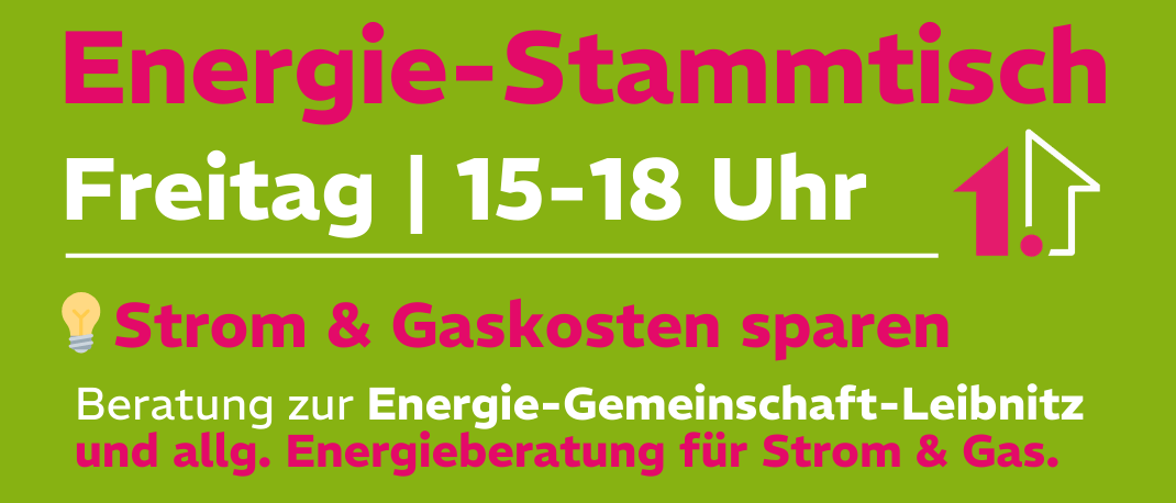 Plakat mit Informationen zum Sparen von Strom- und Gaskosten. Beratung zur Energiegemeinschaft. Einsparung von bis zu 1000 Euro pro Jahr. Kontaktdaten und QR-Code vorhanden.