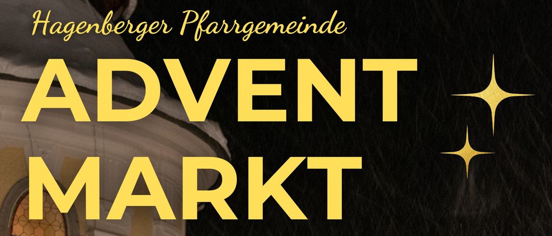 Ein schwarzer Hintergrund mit gelbem Text, der 'EVENT MARKT' liest. Darunter steht in Gelb 'er Pfarrgemeinde'. Das Bild scheint eine Werbung zu sein.