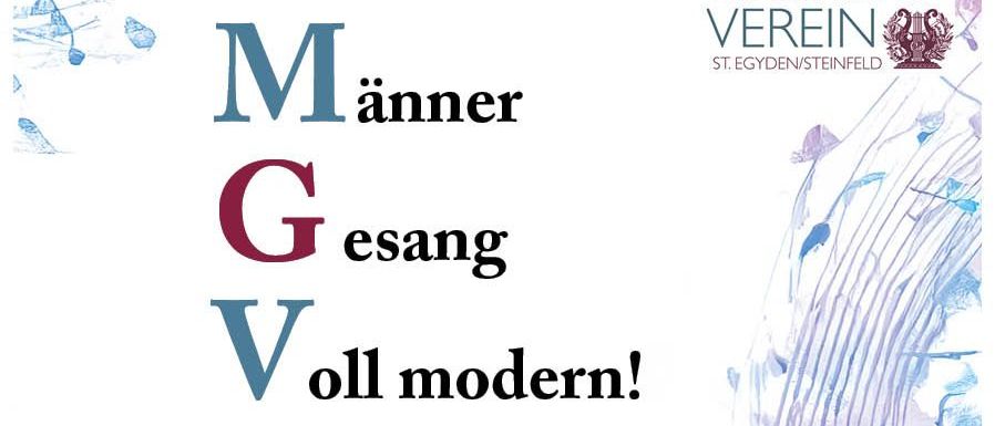 Plakat für eine moderne Männerchor-Veranstaltung. Es steht 'Männer Gesang V', 'voll modern!' mit Details zu Datum, Uhrzeit und Ort. Beinhaltet auch Informationen zum Ticketpreis und Rabatten.