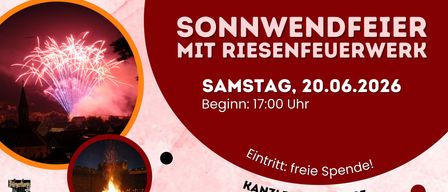 Ein Plakat für eine Samstagabendveranstaltung mit einem Lagerfeuer und Feuerwerk mit freiem Eintritt am Kanzlerturm Eggenberg. Die Veranstaltung beginnt um 17:00 Uhr.