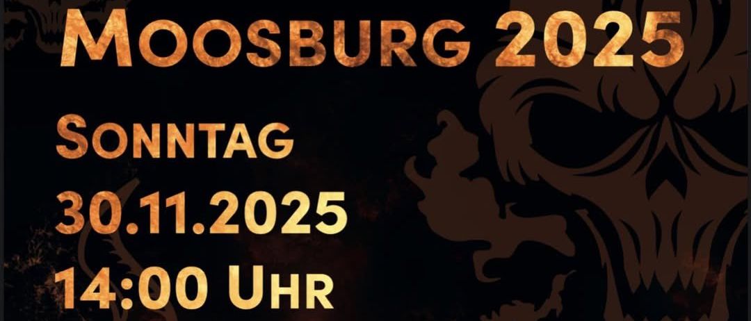 Plakat für Perchtengruppe Siegbichl-Veranstaltung am 30. November 2025 um 14 Uhr in Schlosswiese Moosburg. Mit 25 Gastgruppen und Logos von Karawankenblick und Motes Masken.