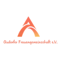 Ein Logo auf schwarzem Hintergrund. Es zeigt ein stilisiertes 'A' in Orange und Gelb mit einer wellenförmigen Struktur darunter. Unten steht der Text 'Audorfer Frauengemeinschaft e.V.' in Orange.