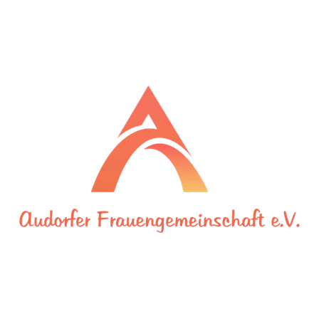 Ein Logo auf schwarzem Hintergrund. Es zeigt ein stilisiertes 'A' in Orange und Gelb mit einer wellenförmigen Struktur darunter. Unten steht der Text 'Audorfer Frauengemeinschaft e.V.' in Orange.