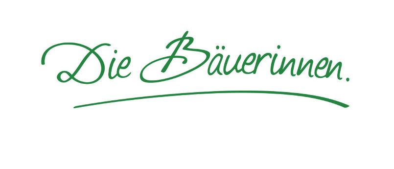 Das Bild zeigt einen stilisierten Text 'Die Bäuerinnen.' in grüner kursiver Schrift mit einer grünen Linie darunter auf weißem Hintergrund.