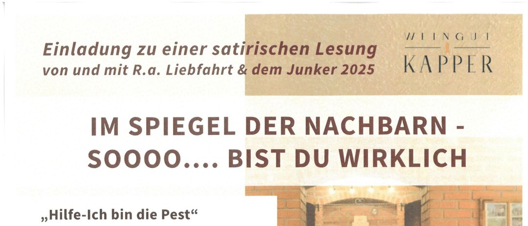 Ein Veranstaltungsposter für eine Comedy-Show mit einem Mann im überraschten Gesichtsausdruck. Es enthält Datum, Veranstaltungsort und eine kurze Beschreibung in Deutsch.
