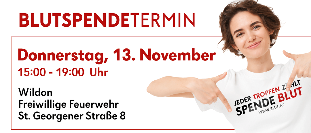 Eine Frau zeigt auf einen Text, der 'Spendetermin' lautet, festgelegt für den 13. November um 20:00 Uhr. Der Ort ist Jeder Straße 8.