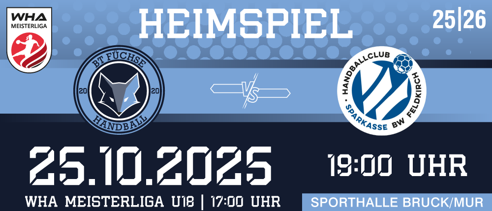 Kommendes Handballspiel zwischen BT Fuchse und Handball Club BW Feldkirch, 5. Oktober 2025, 19:00 Uhr.