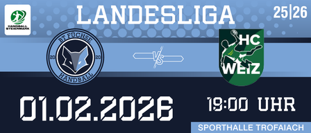 Landesliga-Spiel zwischen BT Fuchse und HC Weiz am 1. Februar 2026 um 19:00 Uhr.
