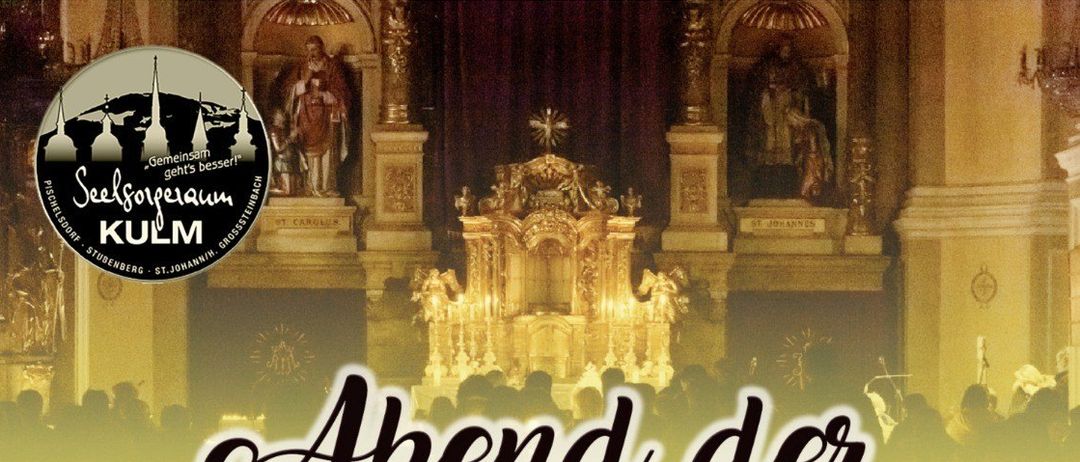 Plakat für einen Abend der Hingabe in der Pfarrkirche Pischelsdorf. Es zeigt einen Chor, mit Text auf Deutsch, datiert für den 12. Dezember 2025.