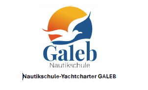 Das Logo der Galeb Nautikschule zeigt einen stilisierten Vogel im Flug, der Freiheit und Abenteuer symbolisiert, vor dem Hintergrund einer untergehenden Sonne, was das Ende einer Reise andeutet.