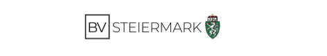 The image features a logo for BV Steiermark, with a stylized square and text, alongside a coat of arms.
